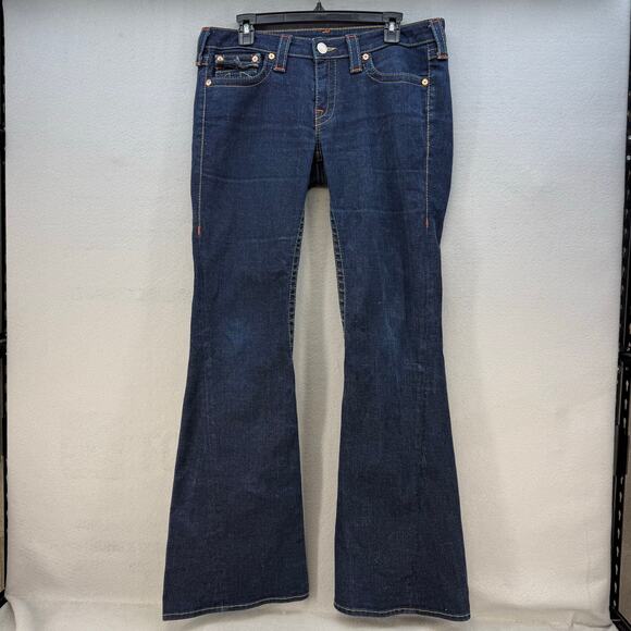 True Religion Jeans Womens 32 (14) Dark Blue Joey Flare Bell Bottom Hippie Jeans - Picture 1 of 14